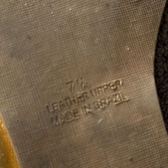 Lulus Caylee Gold Cognac Leather Flat Sandals Size 7.5 Braided Summer Slip-On - Picture 8 of 10